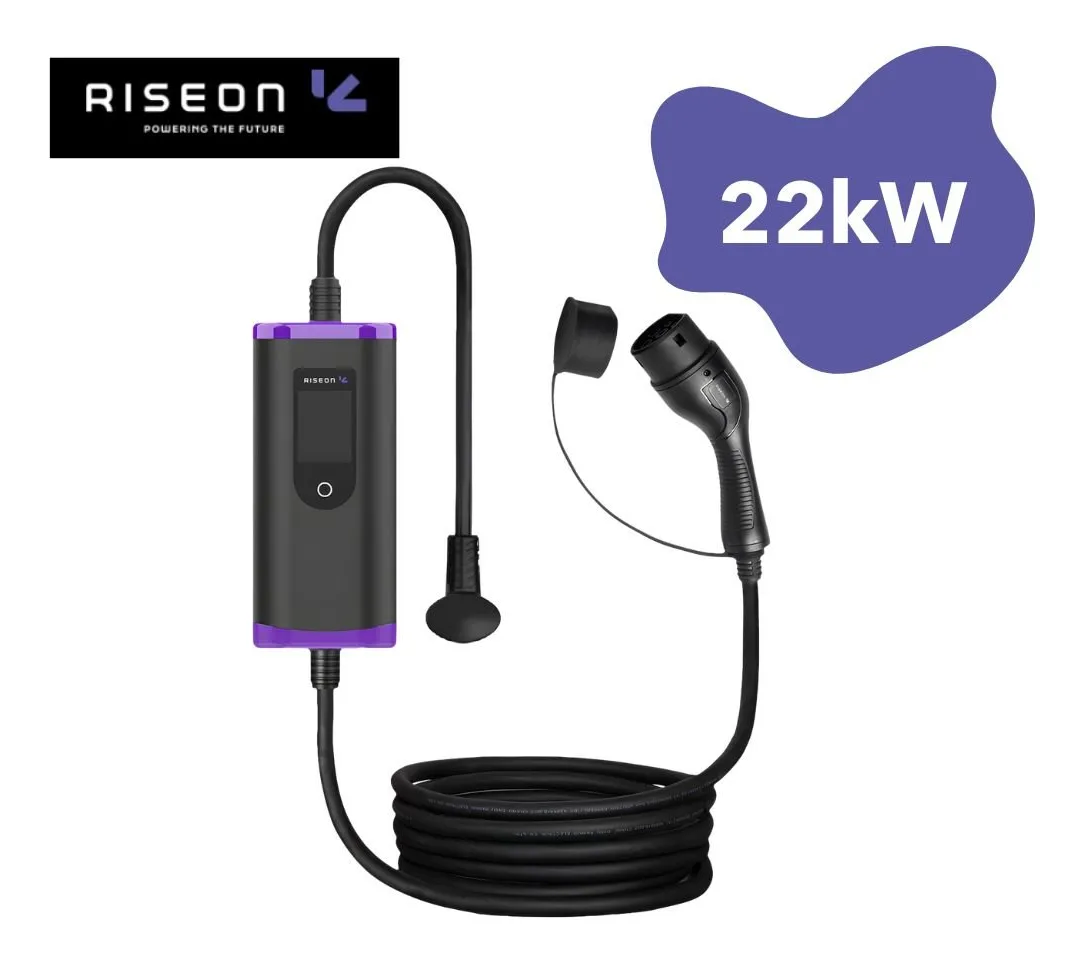 Carregador Veicular portátil Ev Riseon 22kw Tipo2 220v Ip65 Rfid Wi-fi Preto