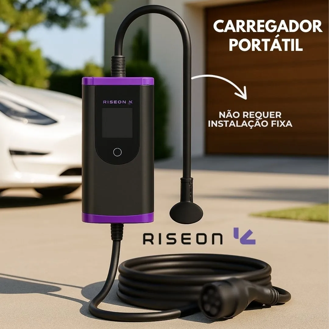 Carregador Veicular portátil Ev Riseon 22kw Tipo2 220v Ip65 Rfid Wi-fi Preto - Imagem 5