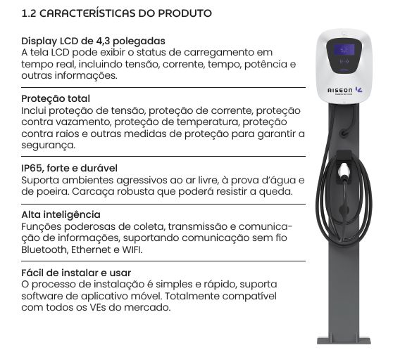 Carregador Veicular Rise Silver 7,4kw Ac Tipo 2 Touch Wi-fi - Imagem 3