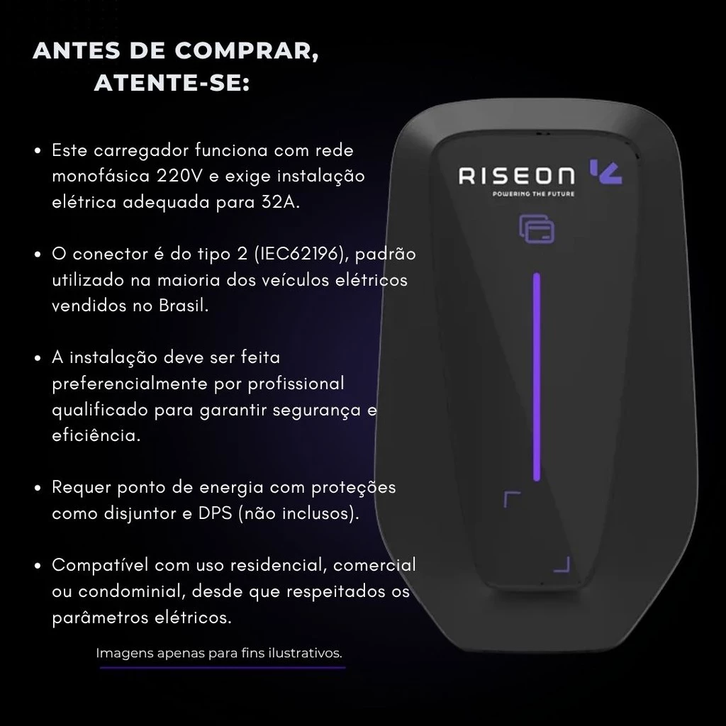 Carregador Veicular Riseon Rise Black 22kw Tipo2 220v Wi-fi COM OCCP - Imagem 2