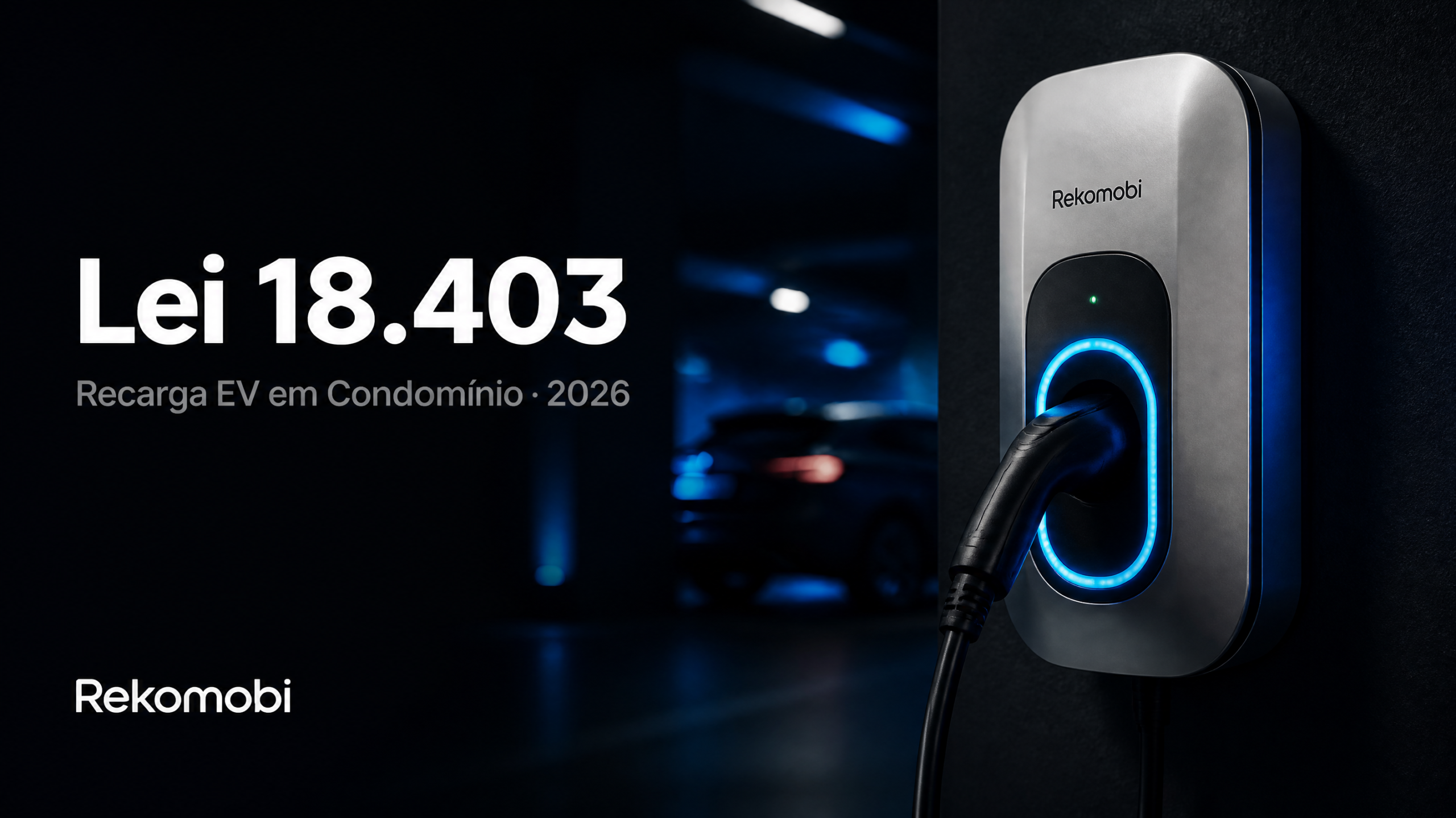 Wallbox Riseon instalado em vaga de garagem de condomínio — recarga EV conforme Lei 18.403/2026 e NBR 17019